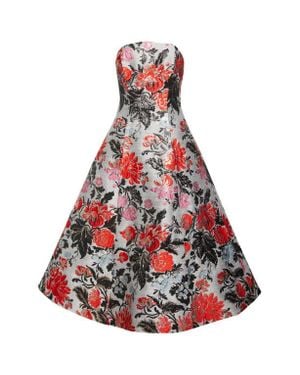 Carolina Herrera Floral Jacquard Silk Gown - Red