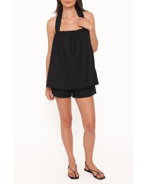 Petal & Pup Lysandra Cotton & Linen Halter Top & Shorts Set - Black