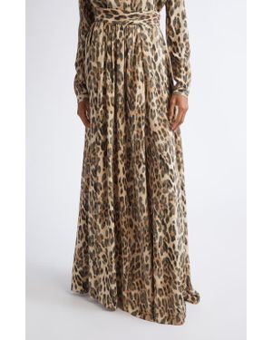 St. John Leopard Print Silk Georgette Skirt - Natural