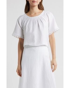 Anne Klein Pleat Short Sleeve Top - White