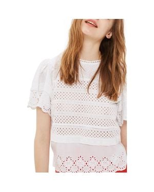TOPSHOP Broderie Ruffle Sleeve Top - White