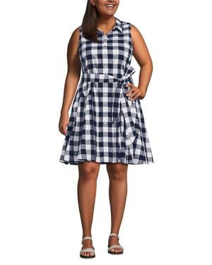 Lands' End Poplin Button Front Dress With Godets - Blue