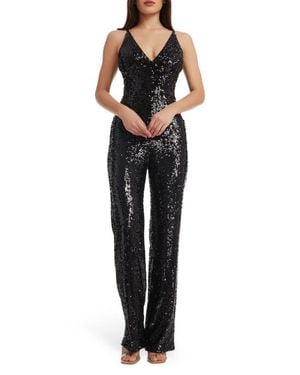 Dress the Population Charlie Sequin Wide Leg Jumpsuit - Black