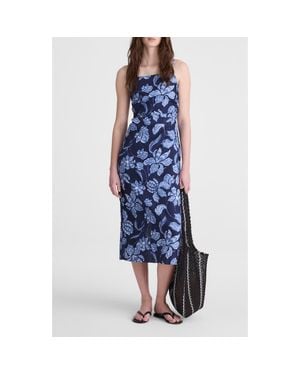 Madewell Sharona Ruched Linen Midi Dress - Blue