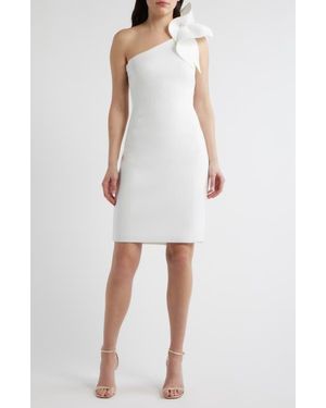 Anne Klein Asymmetric Ruffle One-Shoulder Sheath Cocktail Dress - White