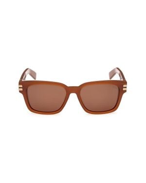 ZEGNA 55Mm Polarized Rectangular Sunglasses - Brown