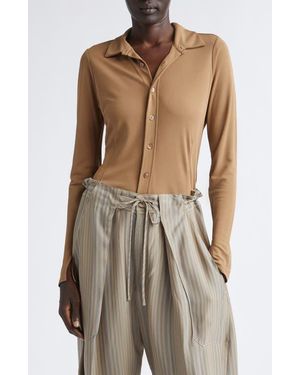 Kallmeyer Frankie Matte Jersey Button-Up Shirt - Brown