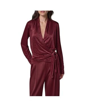 Donna Karan Crinkle Tie Waist Satin Top - Red