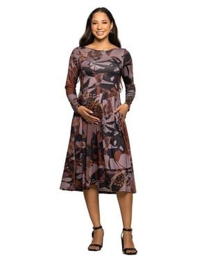 24seven Comfort Apparel Long Sleeve Midi Dress Floral Print - Red