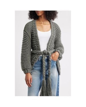Roffe Accessories Chunky Belted Cardigan - Gray