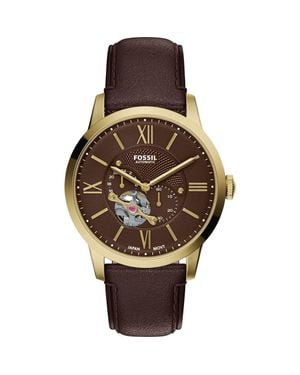 Fossil Townsman Automatic Leather Strap Watch, 44Mm - Metallic