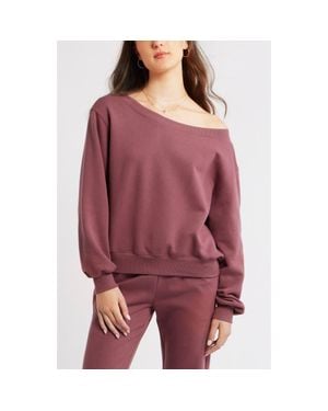 BP. Off The Shoulder Fleece Sweatshirt - Red