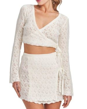 CAPITTANA Kaia Openwork Crochet Crop Cover-Up Sweater - White