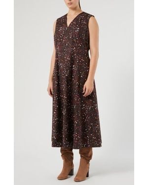 Marina Rinaldi Print Cotton Sleeveless Dress - Brown