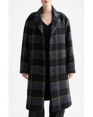 Scotch & Soda Relaxed Fit Plaid Single Breasted Coat - Black