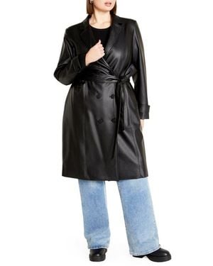 City Chic Briella Faux Leather Trench Coat - Black