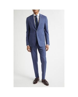 Isaia Capri Denim Effect Wool Blend Rigato Suit - Blue