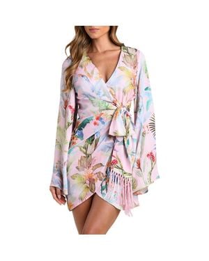 L'Agence Colorful Palms Long Sleeve Cover-Up Dress - Multicolor