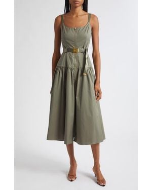 L'Agence Rima Belted Front Zip Midi Dress - Green