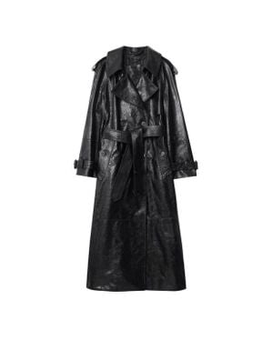 Burberry Long Embossed Leather Trench Coat - Black