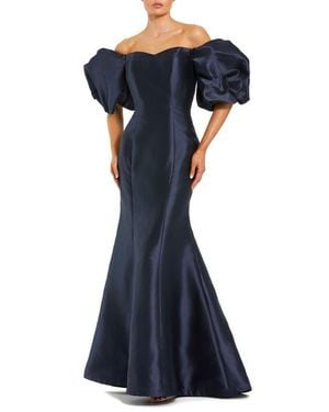 Mac Duggal Petite Sweetheart Off The Shoulder Puff Sleeve Gown - Blue
