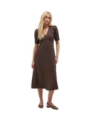 Hobbs Freya Polka Dot Silk Midi Dress - Brown
