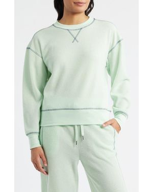 City Blues Contrast Stitch Waffle Knit Sweatshirt - Green