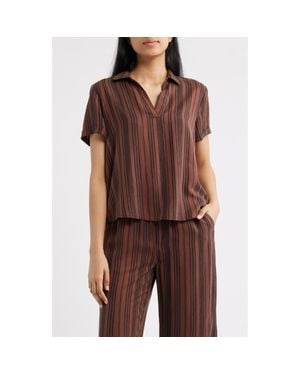 Cloth & Stone Collared Stripe Short Sleeve Shirt - Brown