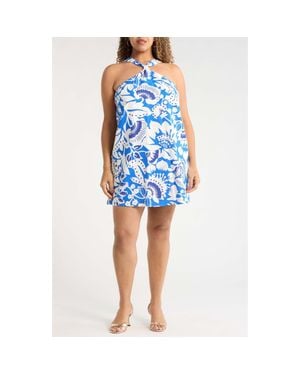 Sugarlips Ronan Floral Amory Halter Minidress - Blue