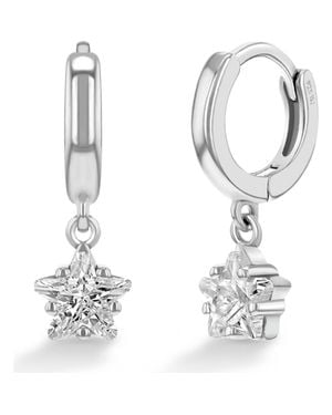 IN SEASON JEWELRY Star Cz Dangle Girl Hoop Earrings - White