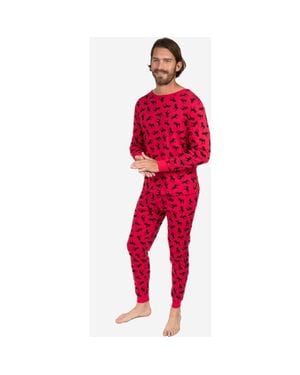 Leveret Cotton Matching Family Holiday Pajamas, Reindeer & Prints - Red