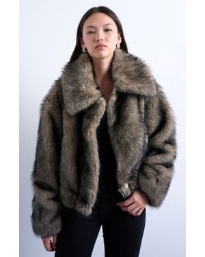 TOPSHOP Faux Fur Bomber Jacket - Black