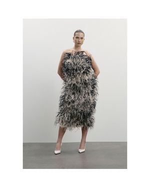 11 Honoré Ostrich Feather Strapless Maxi Dress - Gray