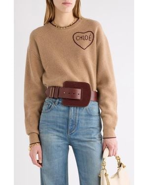 Chloé Embroidered Logo Heart Wool & Cashmere Sweater - Blue