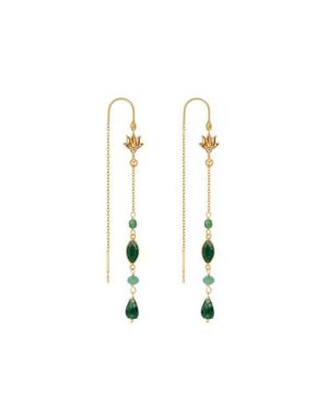 Karma and Luck Peaceful Perspective Lotus Jade Drop Earrings - Metallic