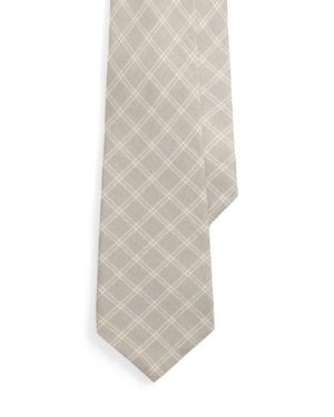 Ralph Lauren Windowpane Plaid Cashmere & Silk Tie - White