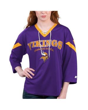 Starter Minnesota Vikings Rally Lace-Up 3/4 Sleeve T-Shirt - Purple
