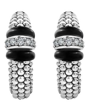 Lagos Caviar Diamond Hoop Earrings At Nordstrom - Black