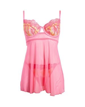 Coquette Underwire Babydoll Chemise & G-String Set - Pink