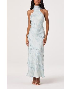 Astr Ashley Floral Appliqué High Neck Slipdress - White