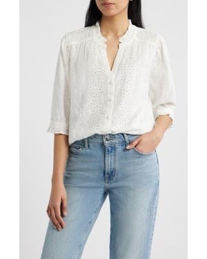 Wit & Wisdom Ruffle Collar Eyelet Button-Up Shirt - Blue