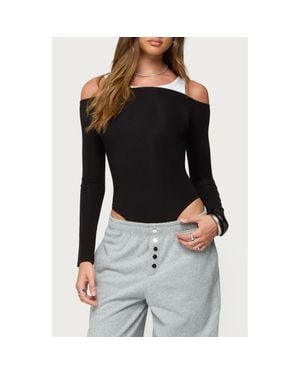 Edikted Layered Off The Shoulder Rib Bodysuit - Black