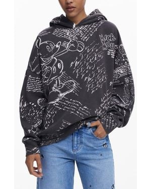 Desigual Mickey Mouse Print Cotton Hoodie - Black
