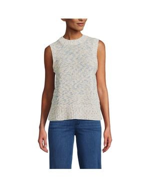 Lands' End Cotton Tweed Textured Crewneck Vest Sweater - Blue