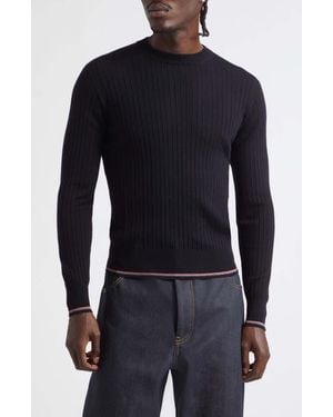 Thom Browne Tipped Wool Blend Rib Sweater - Blue