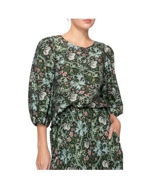 MELLODAY Puff Sleeve Button-Up Shirt - Green
