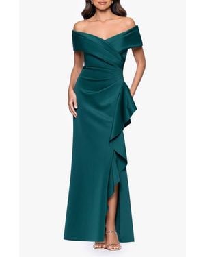 Xscape Evenings Off The Shoulder Scuba Mermaid Gown - Green