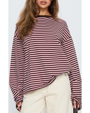Princess Polly Settle Down Stripe Oversize T-Shirt - Red