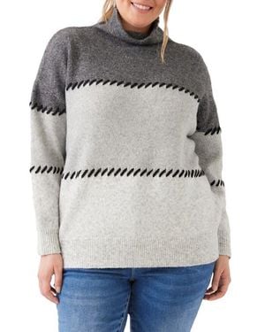 Karen Kane Contrast Stitch Mock Neck Sweater - Gray