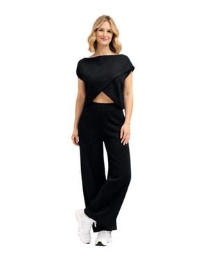 Accouchée Cool Knit Flexible Waist Palazzo Pants - Black